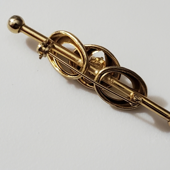 Vintage brooch pearl gold unique retro mod estate 50's 60's pin vtg wedding - Picture 6 of 7